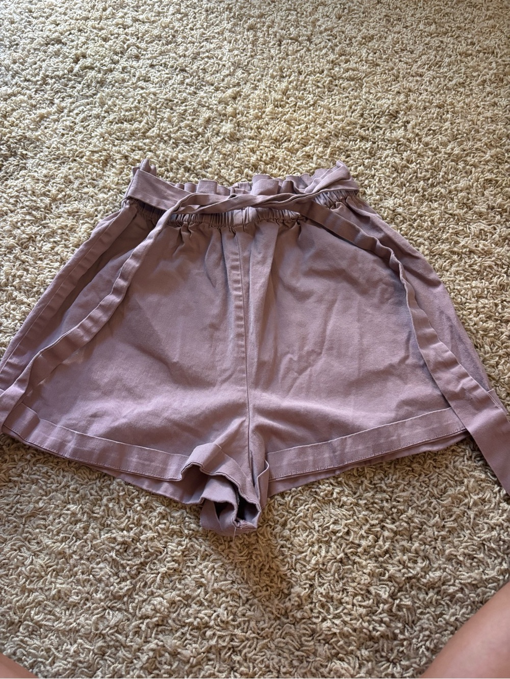wild fable Mauve High-Waist Paperbag Shorts with Tie